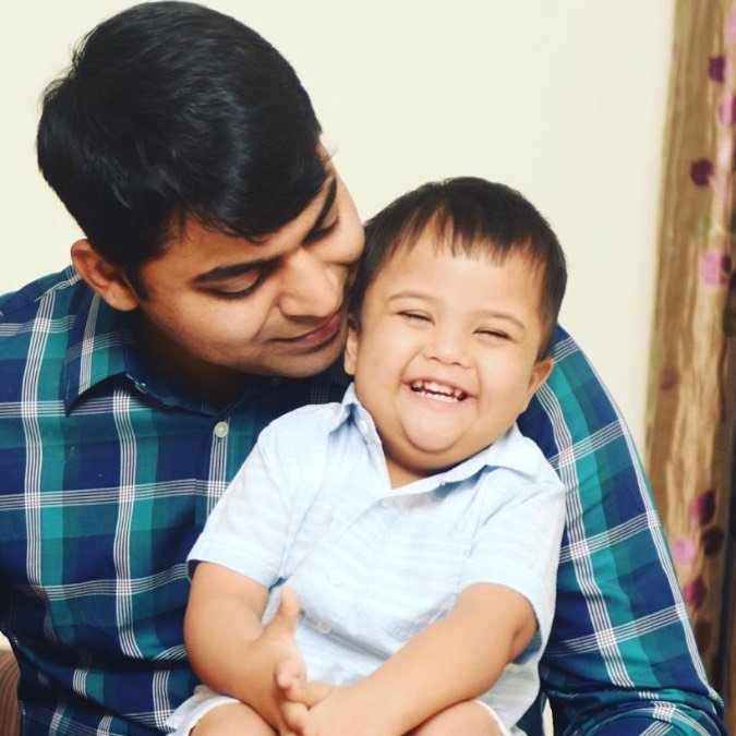 Aditya Tiwari with his young son Avnish